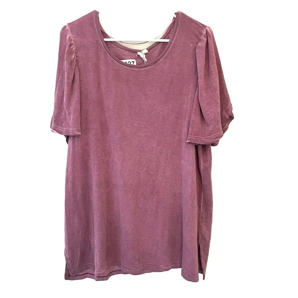 Cable & Gauge Maroon Blouse Top Women’s 1X Purple Casual Shirt Puff Sleeve